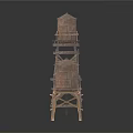 Three Wooden Water Tower Models With Different Sizes And Wooden Frames 3d model