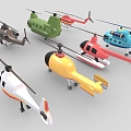 Helicopter 2 Fighter Aircraft Cartoon Helicopter Cartoon Airplane 3d model