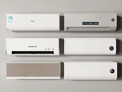 Various Modern Wall Mounted Air Conditioner Fan Models with White and Beige Colors 3d model