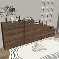 Modern Wooden Entryway Console Cabinet And Side Cabinet With Drawers Decorative Items And Area Rug