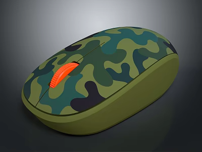 Camouflage Pattern Wireless Computer Mouse With Green Black And Orange Design 3d model