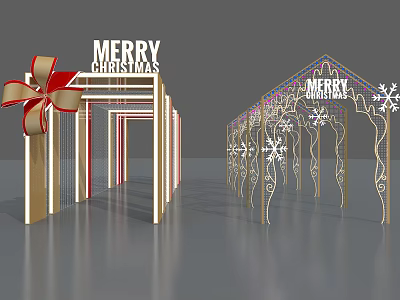 Festive Christmas Decorations With Red Bow Arches Snowflakes And Merry Christmas Sign 3d model
