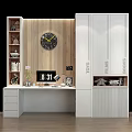 Modern Bookshelf Storage With Desk Table Lamp Wall Clock And Decorative Items In Study 3d model