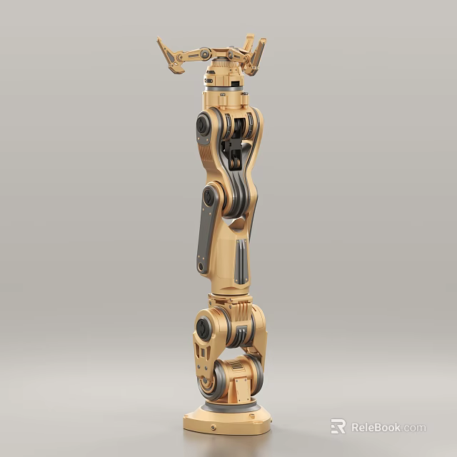 Smart Machine Golden Robotic Arm With Multiple Metal Joints And Mechanical Structure 3d model 