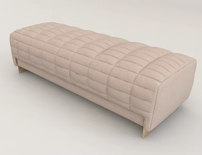 Modern Beige Upholstered Sofa Bench With Tufted Design And Golden Legs 3d model