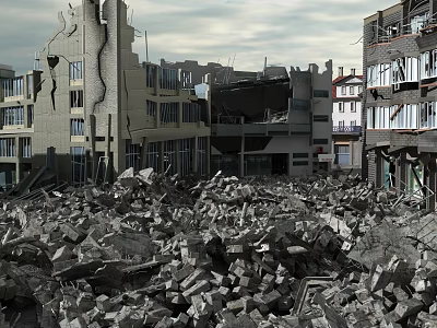 Collapsed Building Structures with Rubble Piles and Damaged Walls 3d model
