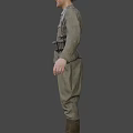 Military Character In Green Uniform With Helmet Standing Against Gray Background