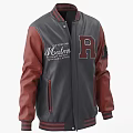 Gray Red Jacket With R Letter 00 Number On Sleeves Zipper Closure Casual Design