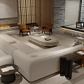 Modern Living Room With White Sofa Brown Armchairs Area Rug And Decorative Painting