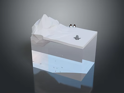 Penguins and Seal on Snowy Iceberg with Fish Swimming in Underwater Natural Habitat 3d model