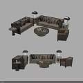 Modern Sectional Sofa With Coffee Table Soft Cushions And Side Lamps 3d model