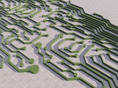 Garden Landscape Design With Green Geometric Lines And Circular Pavement Patterns 3d model