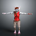 3D Mouse Like Character Model In Red Vest Brown Pants Standing With Arms Outstretched