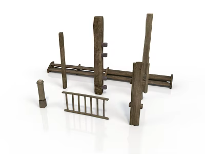 Wooden Structural Components Featuring Posts Railings And Connected Parts 3d model