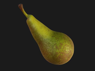 Fresh Ripe Pear With Green Yellow And Red Speckled Skin On Black Background Healthy Fruit 3d model