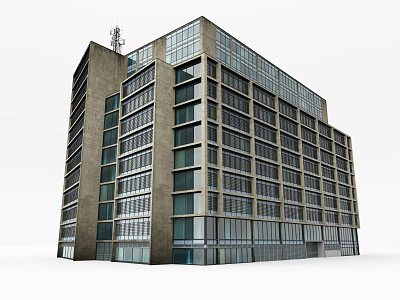 Modern Office Building With Glass Facade Multi Storey Structure And Communication Antenna 3d model
