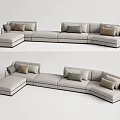 Modern Light Gray Sectional Sofa With L Shaped Design And Multiple Accent Pillows