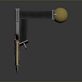 Intricate Metallic Mechanical Device With Golden Sphere Blue Emblem And Grid Pattern