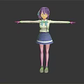 Game Movie Character With Purple Hair Twin Tails Blue White School Uniform Skirt Arms Outstretched