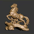 Golden Horse Decorative Sculpture With Leaping Pose And Ornate Base Shiny Finish