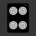 Modern Black Square Decorative Object With Four White Circular Target Like Patterns