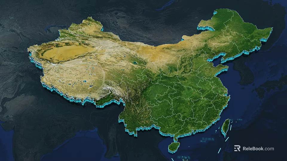 Detailed China Map Showing High Resolution Topographic And Geographical Features 3d model 