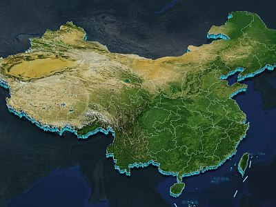 Detailed China Map Showing High Resolution Topographic And Geographical Features 3d model