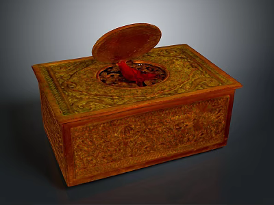 Elegant Golden Carved Lifestyle Box With Open Lid And Red Interior 3d model