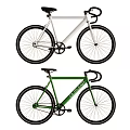 White And Green Bicycles With Curved Handlebars And Minimalist Frame Design 3d model