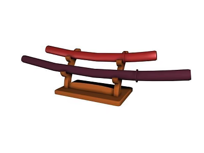 Decorative Ornament Set With Red Purple Curved Elements And Wooden Base 3d model