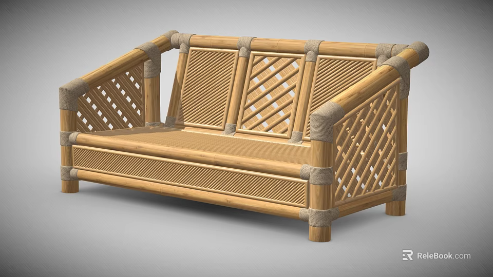 Outdoor Public Bench Made Of Bamboo With Woven Design And Durable Structure 3d model 