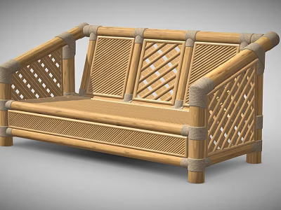 Outdoor Public Bench Made Of Bamboo With Woven Design And Durable Structure 3d model