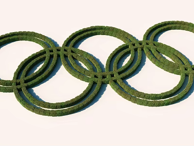 Beautiful Park Landscape Featuring Olympic Rings Shaped Green Topiary Artwork Design 3d model