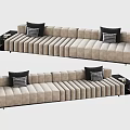 Modern Beige Fabric Sectional Sofa With Checkered Pillows And Side Tables 3d model