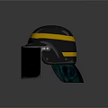 Black Safety Helmet With Yellow Stripe And Protective Face Shield Design