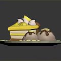 Adorable Animal Shaped Desserts With Yellow Cake Banana Slices And Chocolate Sauce On Plate
