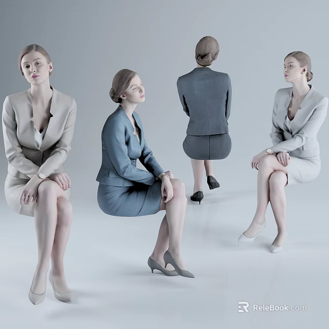 Business Woman in Professional Suits Showing Sitting Poses from Different Angles 3d model 