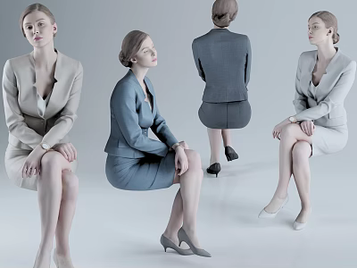 Business Woman in Professional Suits Showing Sitting Poses from Different Angles 3d model