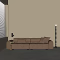 Brown Sectional Sofa With Side Table Floor Lamp And Beige Wall Blinds 3d model