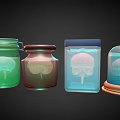 Colorful Glass Jars Containing Brain Models In Various Hues 3d model