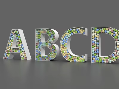 3D Decorative Letters ABCD Designed With Multicolored Balls And Metallic Frame 3d model