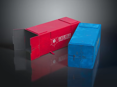 Red And Blue Universtar Container Equipment With Openable Doors And Storage Model 3d model