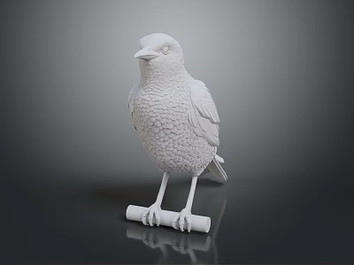 White Bird Statue Standing On Small Roll With Textured Feather Details Against Dark Background 3d model