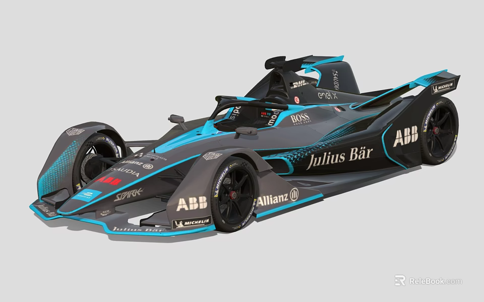 Black And Blue ABB Julius Bär Allianz Streamlined Electric Race Car 3d model 