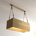 Natural Pine Wood Pendant Light with Rectangular Wooden Frame and Hanging Chains 3d model