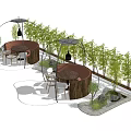 Outdoor Public Seating Area With Transparent Domes Green Plants And Stones