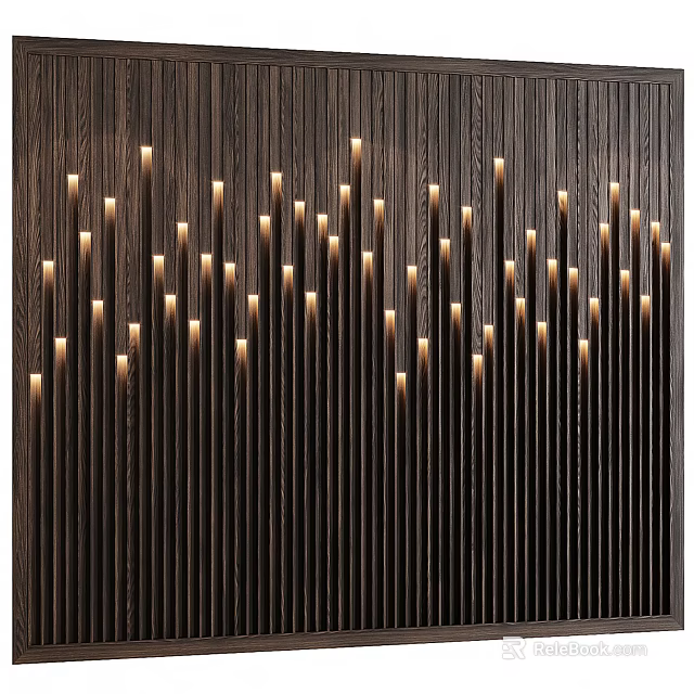Modern Wall Decor With Dark Slats And Integrated Lighting 3d model