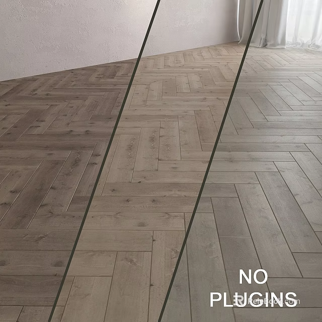 Herringbone Pattern Wooden Flooring In Natural Tone With Mirror Reflection 3d model