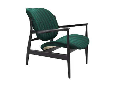 Green Striped Accent Chair With Black Frame And Modern Upholstered Design 3d model