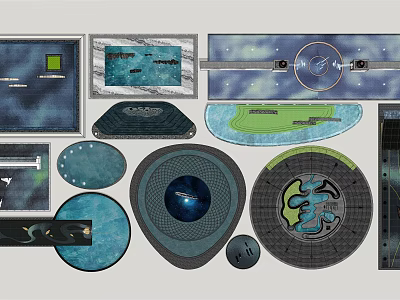 Creative Plaza Landscape Design Featuring Circular Oval And Geometric Ground Patterns 3d model